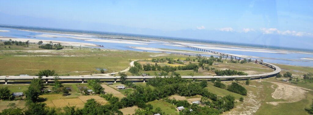 Dhola Sadiya Bridge, the longest river bridge in India, located in Assam, India. The bridge is a 9.15 km long bridge over the Brahmaputra River and has reduced the travel time between Dibrugarh and Sadiya by several hours.
