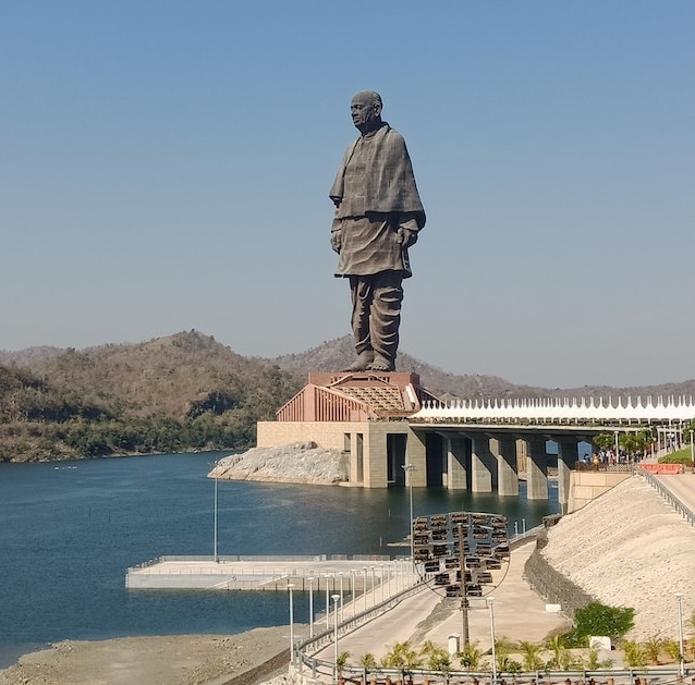 Statue of Unity, the world's tallest statue, located in Gujarat, India. The statue is a 182-meter (597 ft) tall statue of Sardar Vallabhbhai Patel, the first deputy prime minister of India.